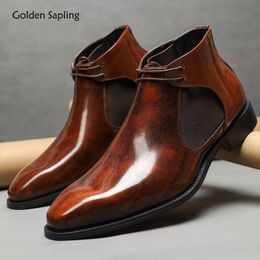 Boots Golden Sapling Business Men's Fashion Leather Shoes Retro Design Chelsea Boot Men Leisure Flats Formal Businessmen 230818