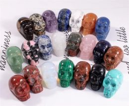 Party Decoration 1 Inch Crystal quarze Skull Sculpture Hand Carved Gemstone Statue Figurine Collectible Healing Reiki Halloween FY7960