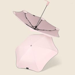 Umbrellas Automatic 3-folding Female Rounded Sun Umbrella Sunscreen Black Coating Anti-ultraviolet Sunshade Rainy And Sunny Day