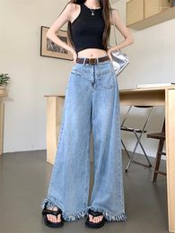 Women's Jeans Denim Big Flare Pants For Women Vintage Zipper Street Pocket Wide Leg Tassels 2023 Spring Fashion Trousers