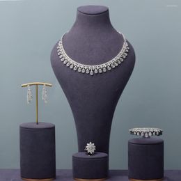 Necklace Earrings Set JEWEL 4 PCS Bridal Cubic Zirconia For Women Party Luxury Dubai CZ Crystal Wedding