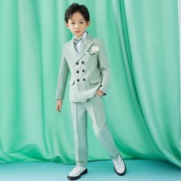 Suits Children s Formal Green Suit Set Boy Wedding Host Piano Performance Catwalk Costume Kids Blazer Vest Pants Bowtie Outfit 230818