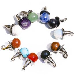 20pcs Halloween Hat 10mm Natural Crystal Stone Ball Pendant Amethyst Agate Charms for Necklaces for Women Men Jewellery Making