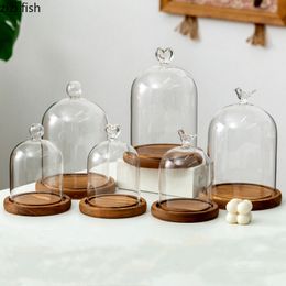 Novelty Items Preserved Flower Glass Cover Dust Cover Wooden Pallets Display Stand Ornament Crafts Decorative Stand Desktop Decorative Shelves 230818