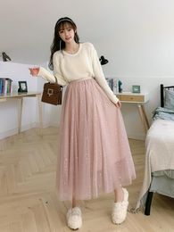 Skirts Women Fairy Skirt Starry Sky Mesh Tutu Dress Sequin Glitter Layered Tulle Maxi A-Line Party Wear For Spring Summer 2023