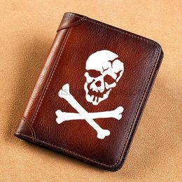 Wallets High quality genuine leather wallet punk style skull design printed card holder men's short sleeved wallet BK854stylishhandbagsstore