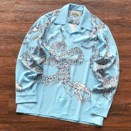 Men's Casual Shirts Summer Blue WACKO MARIA Men Women Quality Long Sleeve Shirt