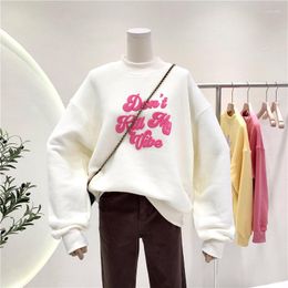 Women's Hoodies Kpop Fashion Letter Oversized Sweatshirts Vintage 90s Crewneck Long Sleeve Loose Hoodie Coat Girl White Pink Autumn Outfits