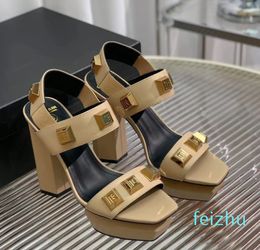 Sandalen Pumpen Damen klobig Block mit hohem Knöchelgurt an Kleidungsschuhen Luxusdesigner High Heels Factory Footwear mit Schachtel