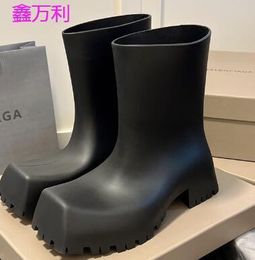 Boots Waterproof Square Toe Rubber Platform Trooper rubber y short rain boots Thick Sole Design Booties Puddle shoes 44 43 42 41 230818