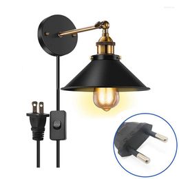 Wall Lamp With Bedroom Home Industrial For Vinatge Plug Black Room Loft Cord Fixtures Sconce Light Living In