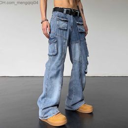 Men's Pants Y2k National Super Street Retro Wash Set Men's Multi Pocket Wide Leg Straight Trousers Street Sports Hip Hop Mop Jeans Z230819