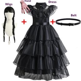 Cosplay Movie Wednesday Costume for Girls 4-10 Years Gothic Winds Wednesday Cosplay Costume for Kids Halloween Carnival Party Dress 230818