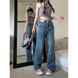 Jeans femininos Real S Design Style Girl Style Irregular Blue Caist Small Sexy Sexy Loose Straight Women High Women