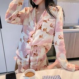 Women's Sleepwear 4PCS Homewear Cartoon Printed Pink Fashion Pajamas Set Women Lounge Pyjamas Nightwear Pijama Mujer