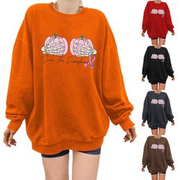 Gym Clothing Women's Round Neck Long Sleeve Halloween Pumpkin Print Hoodie Fashion Loose Tops Pretty Sweater Women Blank Sweatshirt