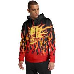 Long Sleeved Outerwear Men's Bestseller 3d Printed Flame Skull Hip Hop Hooded Sweater