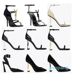 Sandals High-heeled Luxurys Designers Shoe Paris Dress Classics Women 10cm 8cm Heels Black Golden Gold Wedding Bottoms with box 3 model Size