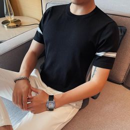 Men's T Shirts 2023 Summer Ice Silk Knit Short Sleeve T-shirts Men Solid Colour Casual Slim Round Neck Business Tee Tops Clothing