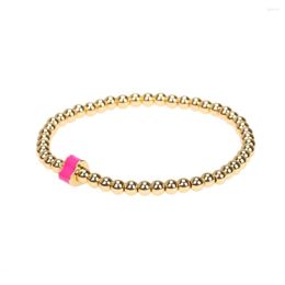 Link Bracelets Trendy 4MM Copper Gold Plated Bead Chain Resin Geometric Charm Elastic Bracelet Enamel Love Heart Pendant Bangle Jewelry