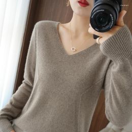 Women's Sweaters Pure Wool Cashmere Sweater V-neck Pullover Autumn /winter Casual Knit Tops Solid Color Regular Female Jacket