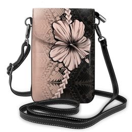 School Bags Small PU Leather Crossbody Bag Hibiscus With Polynesian Trend Phone Women's Shoulder Handbags Flap Purse 230818