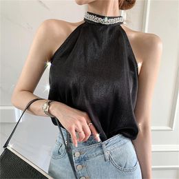 Women's Tanks PLAMTEE Black Lady Elegant Vest Party Sexy Slim Women Summer OL Fashion 2023 Chic Halter Office Outwear Tank Tops