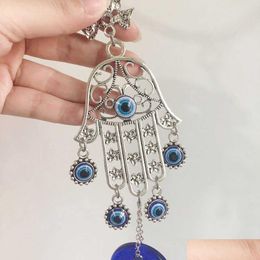 Interior Decorations Turkey Evil Eye Allah Ayat Kursi Hamsa Hand Of Fatima Car Rear View Mirror Crystal Pendant Hanging Accessories Dhw9P