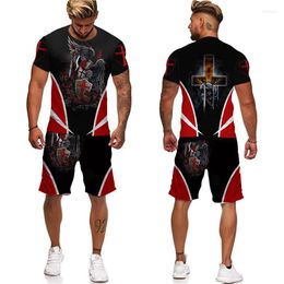 Men's Tracksuits Knight Templar 3d Print T-shirt Set Cool Short Sleeve Retro Style Streetwear Two Piece Summer Tracksuit Outfit