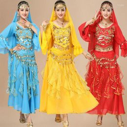 Stage Wear 4pcs/set Belly Dance Costume For Womens Long Sleeve Dancing Sets Tribal 4pieces Adult Bellydance Costumes