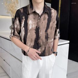 Men's Casual Shirts Summer Printed For Men 2023 Textured Ice Draped Half Sleeved Fashionable Style Tops Chemise Homme