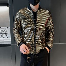 Men's Jackets Y2K Men's Streetwear Night Club Stage Thin Motorcycle Jackets Trendyol Men Hip Hop Sequined Bombers Jacket Coat Fashion Clothing 230815