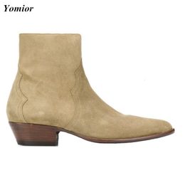 Boots Yomior Genuine Leather British Pointed Toe Men Shoes Designer Spring Work Business Wedding Ankle Dress Chelsea 230818