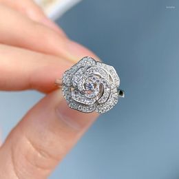 Cluster Rings Flower Ring S925 Sterling Silver Full Zircon Diamond Luxurious Bands For Women Vintage Fine Jewellery Drop