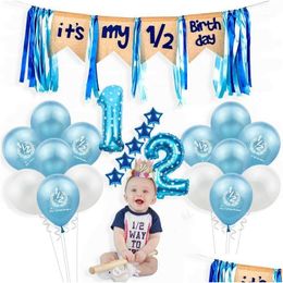 Party Decoration Half Birthday Decorations Kit Its My 1/2 Banner Balloons Crown Hat For 6 Months Baby Boy Girl Shower Decor Drop Deliv Dhjee