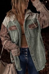 Womens Jackets CRLAYDK Retro Jacket Cotton Distressed Hooded Boyfriend Corduroy Shirt Coat with Pockets Button Down Shackets Top 230818