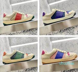 Designer Stripe Shoes Fashion Dirty Leather Tennis Shoe Fabric Low Top Canvas Sports Casual Men Women Screener