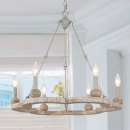Pendant Lamps American Country Retro Pattern Wooden Iron Distressed Bed & Breakfast Room Lamp Model Soft Decoration Design Chandelier