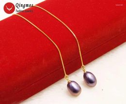 Dangle Earrings Qingmos 7-9mm Drop Natural Black Pearl Earring For Women With Gold-Color Sterling Silver S925 Ear Line 4'' Ear660