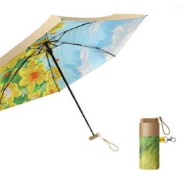 Umbrellas Mini Gold Sun Rain Anti UV 6-Folding Parasol Portable Lightweight Women Men Pocket Sunshade Umbrella For Travel