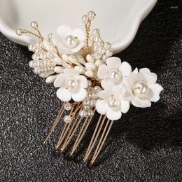 Hair Clips Bride Bridesmaid Wedding Headdress Accessories Pearl Polymer Clay Flower Ornaments Insert Comb