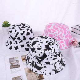 Berets 2023 Cows Pattern Black And White Bucket Hat Korean Style All-Matching Fashion Leisure Travel Trendy Sun Protection H