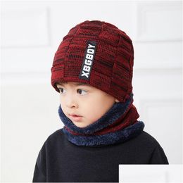 Hats Scarves Sets Winter Children Knitted Hat Ring Scarf Kids Warm Baby Plus Veet Thick Soft Cap Boys Girls Fleece Lining Beanies Dr Dhaoj