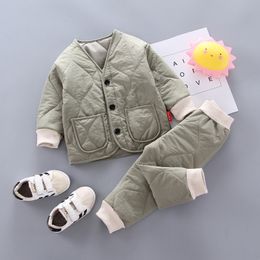 Clothing Sets Boys Girls Baby Casual Clothes Kids Autumn Winter Coat Pants Children Fashion Clothing Infants Solid Geometric Thicken Suits Set 230818