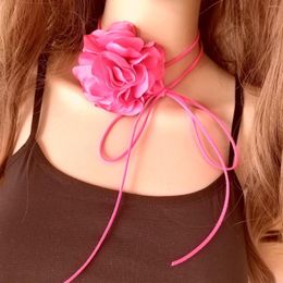 Pendant Necklaces Gothic Style Elegant Large Rose Collarbone Chain Necklace Women's Wedding Bride Sexy Adjustable Jewellery