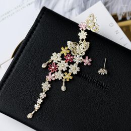 Dangle Earrings European And American Exaggerated S925 Silver Needle Personality Flower Dinner Dress Asymmetric Butterfly