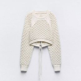 Women's Sweaters Early Autumn Fashion Clothing Girl Street Trend All-match Round Neck Long-sleeved Open Back Tie Knitted Top