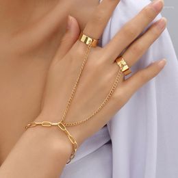 Link Bracelets Butterfly Wrist Chain Finger Rings For Women Gold Plated Bead Pendant Casual Jewellery Decoration