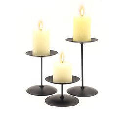 black metal flat top pillar candle holder set of 3 Plate Centerpiece for pillar candles Table or Floor with Iron