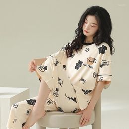 Women's Sleepwear Women Pyjamas Set Cotton Short Sleeve Pyjamas Two Pieces Cute Cartoon